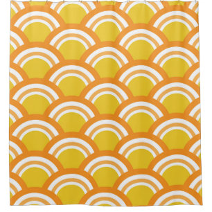 Cortina Para Box Onda Japonesa Seigaiha Padrão Amarelo Laranja