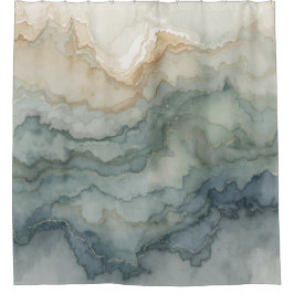 Cortina Para Box Ondas Abstrato de bege azul verde-poeirento Sage