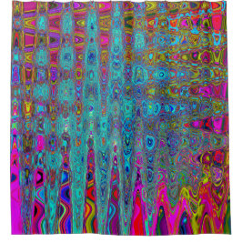 Cortina Para Box Ondas Atômicas Abstratas Azul Céu Trippy Retro