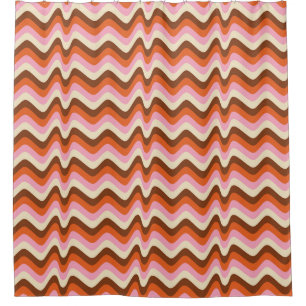 Cortina Para Box Ondas cor-de-rosa-castanho retrô-laranja