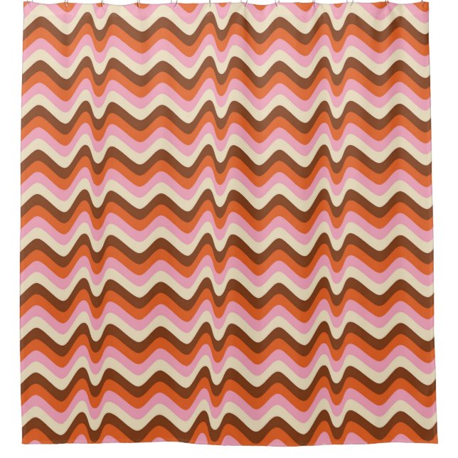 Cortina Para Box Ondas cor-de-rosa-castanho retrô-laranja (Frente)