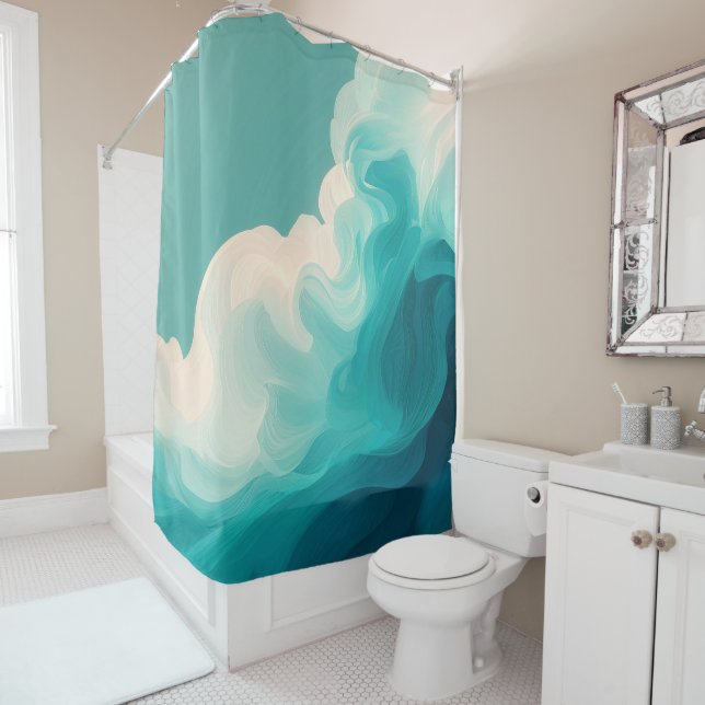 Cortina Para Box Ondas Fluídas em Azul Turquesa e Branco (In Situ)
