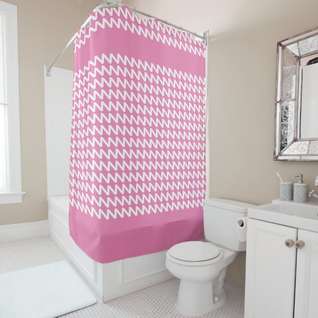 Cortina Para Box Ondas Nítidas Modernas, Rosa e Branca (In Situ)