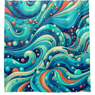 Cortina Para Box "Ondas Psicodélicas do Oceano"