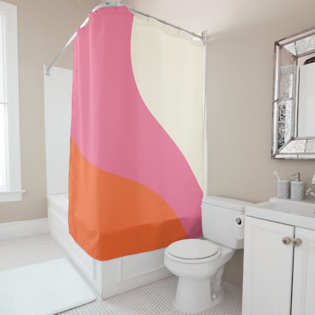 Cortina Para Box Ondas Simples - Rosa, Laranja e Creme (In Situ)