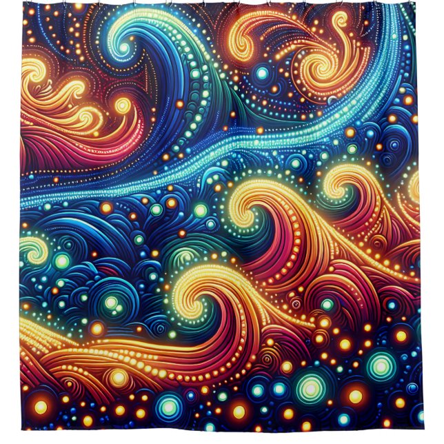 Cortina Para Box Ondas Whimsical - Arte Vibrante Do Oceano (Frente)