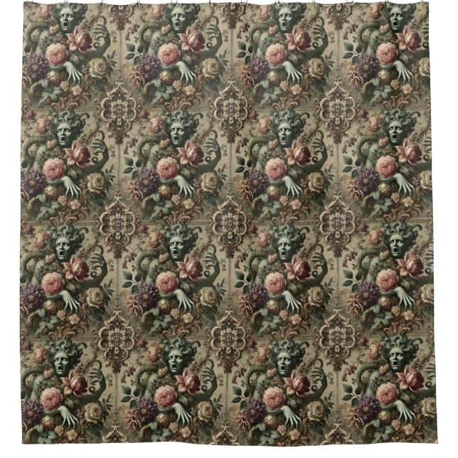 Cortina Para Box Opulência Óptica - Grotesca Floral Gótica (Frente)