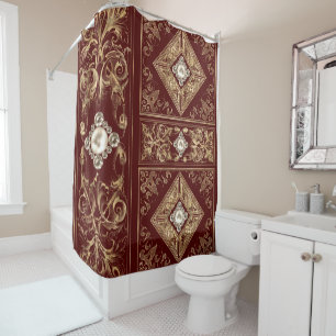 Cortina Para Box Opulsão do ornamentado   Farinha vermelha e Dourad