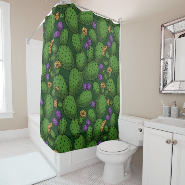 Cortina Para Box Opuntia florescente em verde escuro (In Situ)