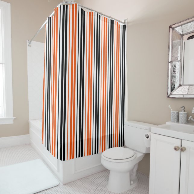 Cortina Para Box Orange Black White Stripes Pattern Design  (In Situ)