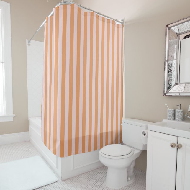 Cortina Para Box Orange Pink Pastel Stripes Pattern Modern (In Situ)