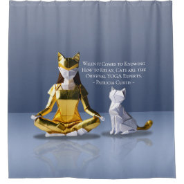 Cortina Para Box Origami Gold Foil Yoga Meditando Mulher-Gato