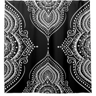 Cortina Para Box Ornamento Floral De Cor Branca A Preto