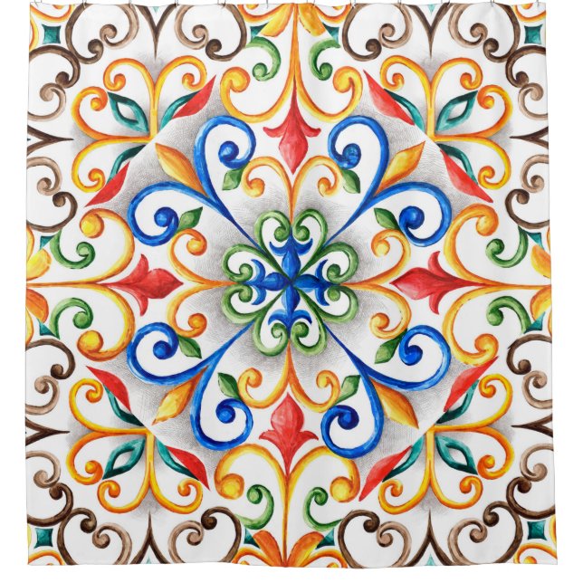 Cortina Para Box ornamento majolica de aquarela (Frente)