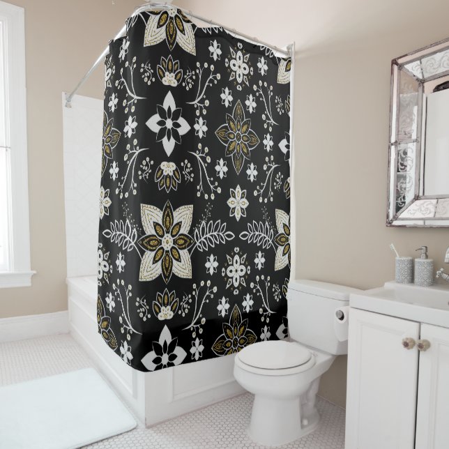 Cortina Para Box Ornate black and white floral pattern  (In Situ)