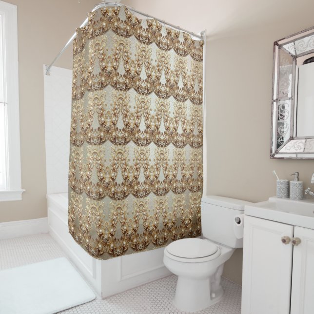 Cortina Para Box Ornate Gold Flourish Shower Curtain (In Situ)