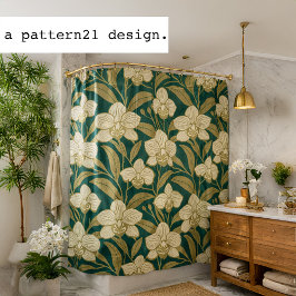 Cortina Para Box Orquídeas em padrão verde esmeralda