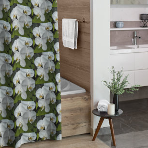 Cortina Para Box Orquídeas Phalaenopsis Branca Chá de Padrão Flo