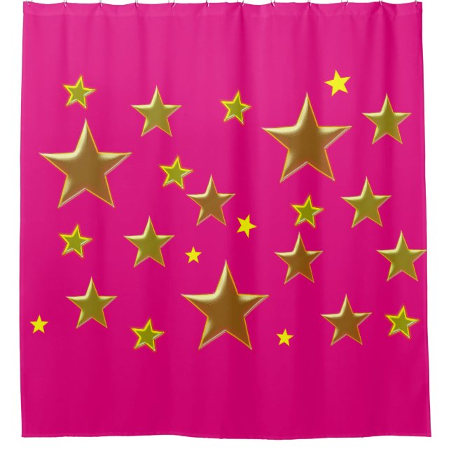 Cortina Para Box ouro de estrelas com fundo rosa (Frente)
