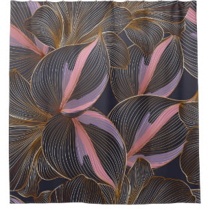 Cortina Para Box Ouro de luxo com fundo floral sem costura com trop