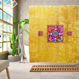 Cortina Para Box Ouro e Arte Folclórica do Huichol Mexicano Roxo