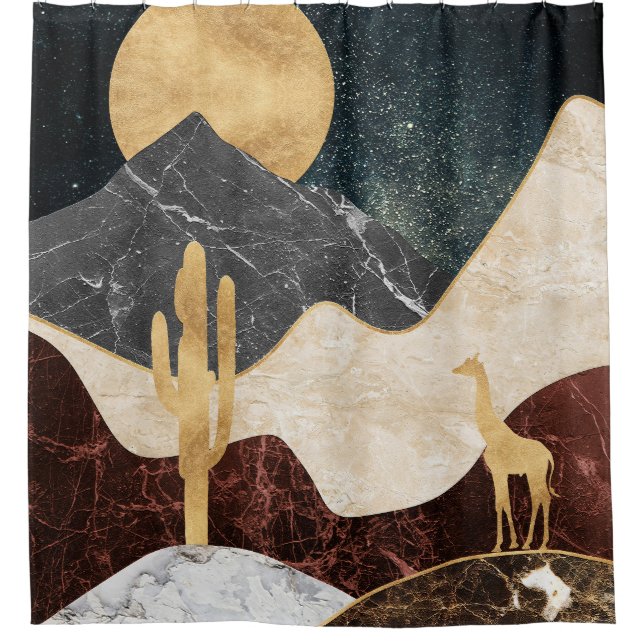 Cortina Para Box Ouro Giraffe Desert Landscape & Marble Mountain (Frente)