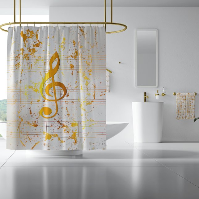 Cortina Para Box Ouro Harmonia Caos Musicais (Ultra Chic Ivory and Gold Musical Chaos Clef Notes Shower Curtain)