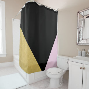 Cortina Para Box Ouro Preto e Rosa Bloqueio de Cor Mod Glam Triângu