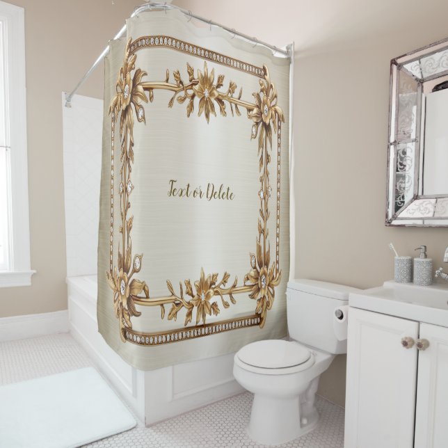 Cortina Para Box Ouro Retângulo com Flores de Dimond Brilhantes (In Situ)