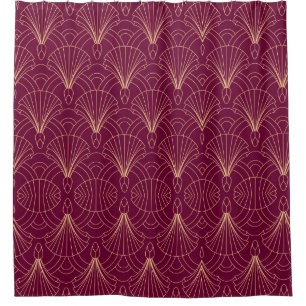 Cortina Para Box Padrão Art Deco com motivos de leque geométricos d
