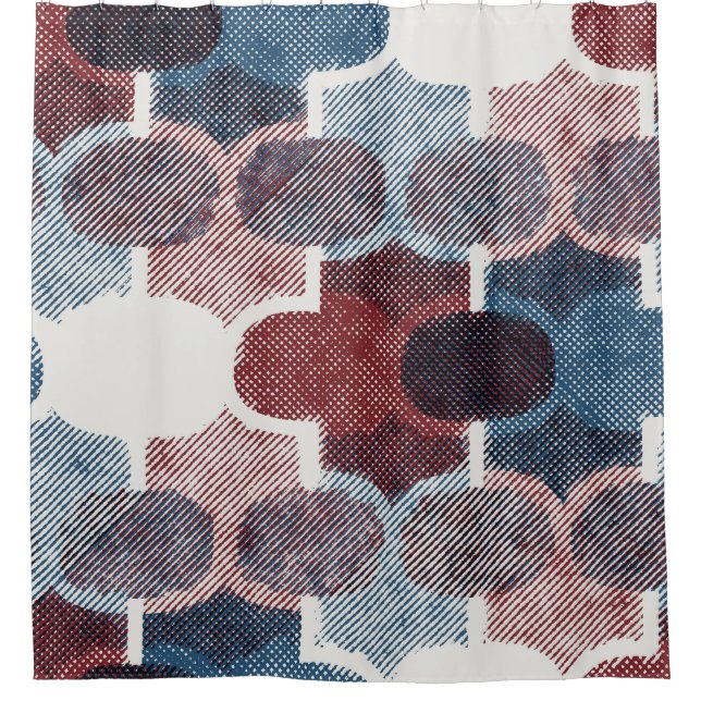 Cortina Para Box Padrão Azul Abstrato vermelho geométrico (Frente)