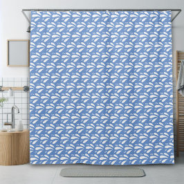Cortina Para Box Padrão Azul e Branco Chic Salpico Oceânico