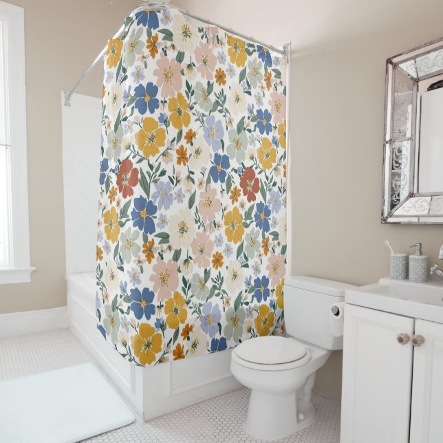 Cortina Para Box Padrão Boho de Prado de Flores Silvestres (In Situ)