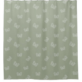 Cortina Para Box Padrão Borboleta Boho Verde Oliva Moderno Neutro