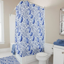 Padrão Botânico Azul Toile Única Chic Cacau