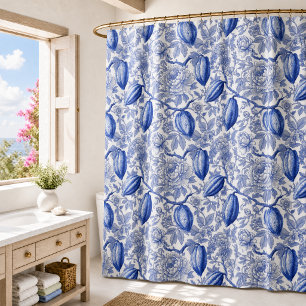 Cortina Para Box Padrão Botânico Azul Único de Toile Cocoa Chic
