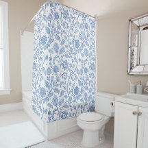 Padrão Botânico Floral Branco e Azul Caprichoso