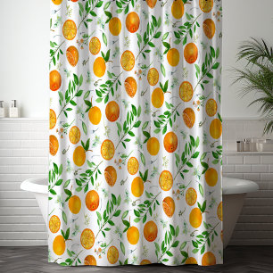 Cortina Para Box Padrão Botânico Floral de Citrino Laranja de Verão