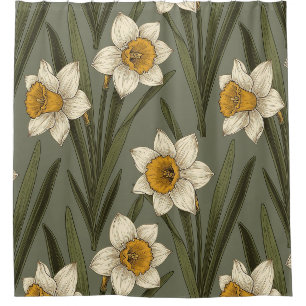 Cortina Para Box Padrão Botânico Floral de Narciso Amarelo de Prima