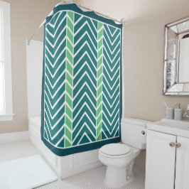 Cortina Para Box Padrão Chevron Azul-Verde