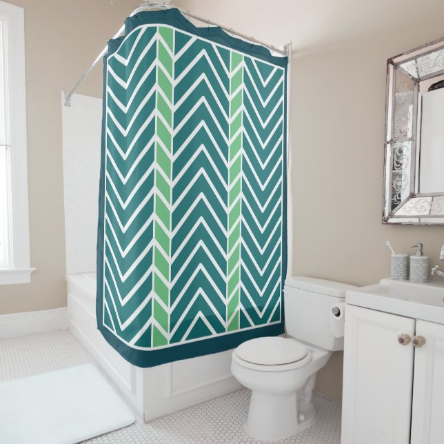 Cortina Para Box Padrão Chevron Azul-Verde (In Situ)