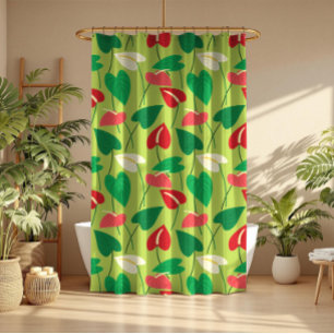 Cortina Para Box Padrão colorido de flores tropicais flamingas