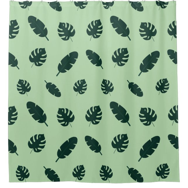 Cortina Para Box Padrão contínuo de folhas de Monstera e palmeiras  (Frente)