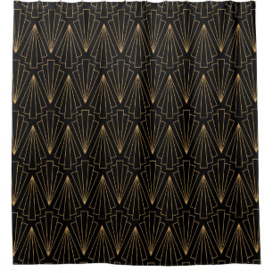 Cortina Para Box Padrão da ventoinha da Deco de Arte Dourada e Negr