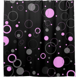 Cortina Para Box Padrão de abstrato de Cinza cor rosa com círculos.