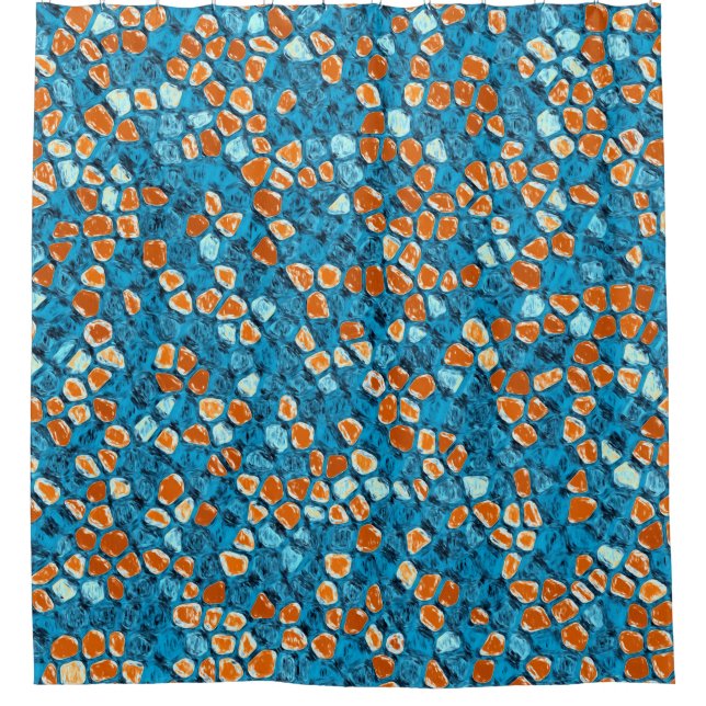 Cortina Para Box Padrão de Abstrato de cor laranja e azul (Frente)