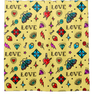 Cortina Para Box Padrão de Amor da Tatuagem na Escola Antiga