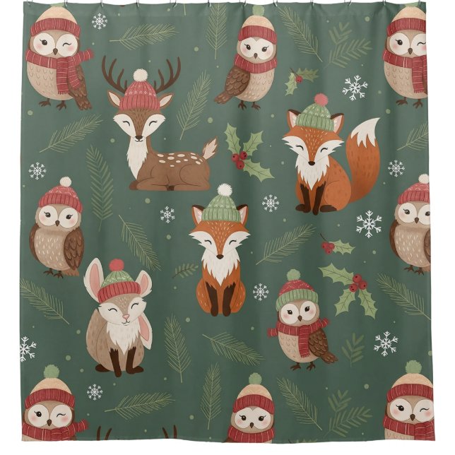 Cortina Para Box Padrão de Animal de Natal Floresta Rústica (Frente)