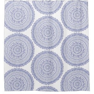 Cortina Para Box Padrão de Aquarela Azul-Marinho Boho Elegante