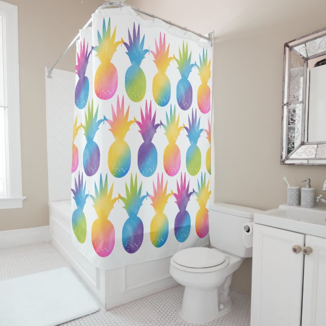 Cortina Para Box Padrão de Aquarela Tropical Arco-Íris (In Situ)